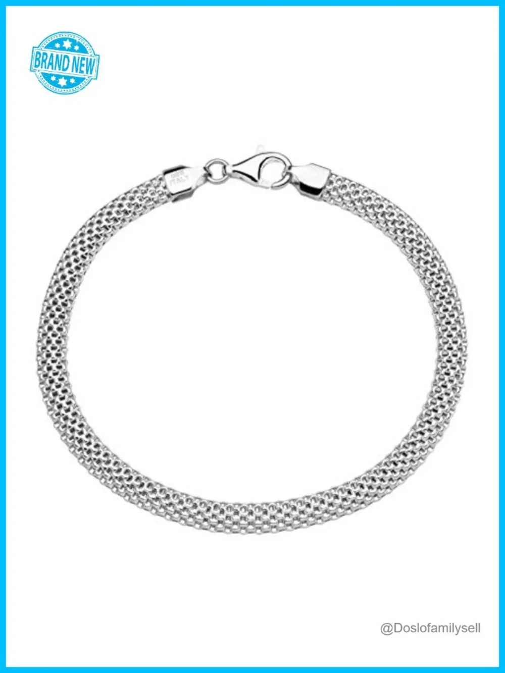 925 Sterling Silver 5mm Mesh Link Chain Bracelet Lobster Claw
